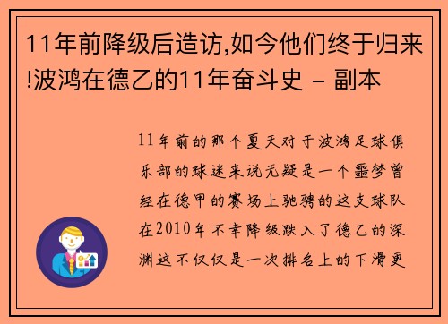 11年前降级后造访,如今他们终于归来!波鸿在德乙的11年奋斗史 - 副本